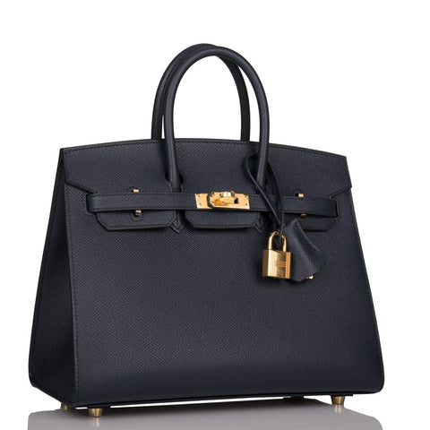 Hermes Birkin Sellier 25 Bleu Indigo Epsom Gold Hardware