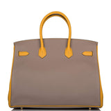 Hermes Birkin 35 Etoupe and Jaune Ambre Togo Brushed Gold Hardware