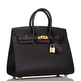 Hermes Birkin Sellier 25 Black Epsom Gold Hardware