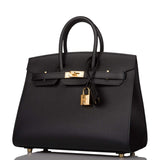 Hermes Birkin Sellier 25 Black Epsom Gold Hardware