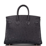 Hermes Birkin 25 Bleu Indigo Ostrich Rose Gold Hardware