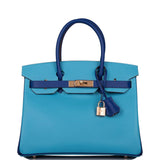 Hermes Birkin 30 Celeste and Bleu Electric Epsom Rose Gold Hardware