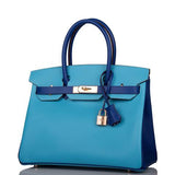 Hermes Birkin 30 Celeste and Bleu Electric Epsom Rose Gold Hardware