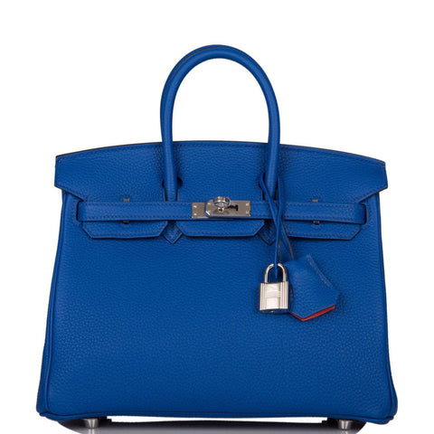 Hermes Birkin 25 Bleu Royal Verso Togo Palladium Hardware