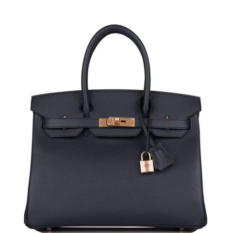 Hermes Birkin 30 Bleu Indigo Epsom Rose Gold Hardware