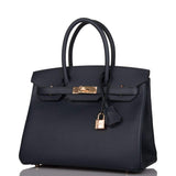 Hermes Birkin 30 Bleu Indigo Epsom Rose Gold Hardware