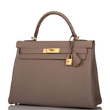 Hermes Horseshoe Stamp (HSS) Gris Asphalte Verso Togo Retourne Kelly 32cm Brushed Gold Hardware