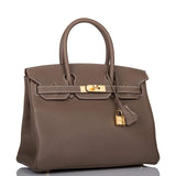 Hermes Etoupe Clemence Birkin 30cm Gold Hardware