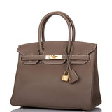 Hermes Etoupe Clemence Birkin 30cm Gold Hardware
