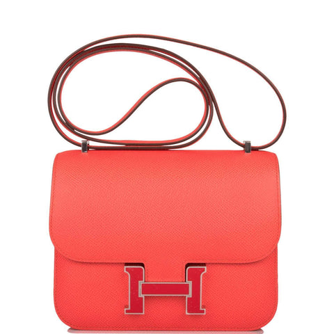 Hermes Rose Enamel Mini Constance 18cm Texas Epsom and Rouge de Coeur Palladium Hardware