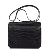 Hermes Black Matte Alligator and Ombre Lizard Marquette Constance 24cm Palladium Hardware