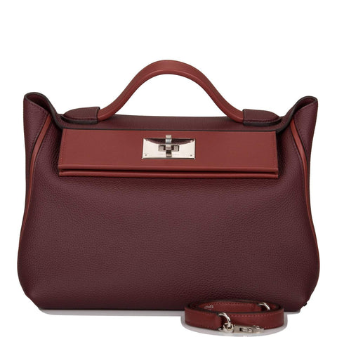 Hermes Bordeaux and Rouge H 24/24 Bag 29cm Palladium Hardware