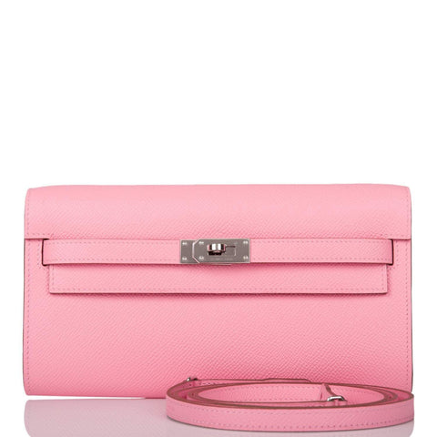 Hermes Rose Confetti Epsom Kelly Wallet To Go Palladium Hardware