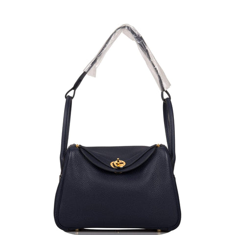 Hermes Bleu Nuit Clemence Lindy 26cm Gold Hardware
