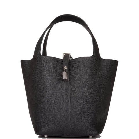Hermes Black Clemence Picotin Lock 22cm Palladium Hardware