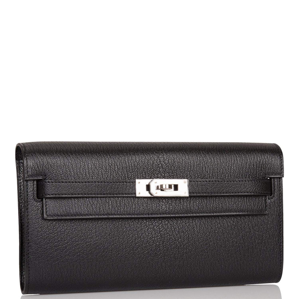 Hermes Black Chevre Kelly Wallet To Go Palladium Hardware