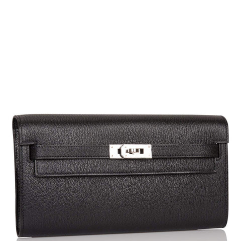 Hermes Black Chevre Kelly Wallet To Go Palladium Hardware