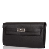Hermes Black Chevre Kelly Wallet To Go Palladium Hardware