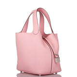 Hermes Rose Sakura Clemence Picotin Lock 18cm Palladium Hardware