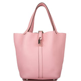 Hermes Rose Sakura Clemence Picotin Lock 22cm Palladium Hardware