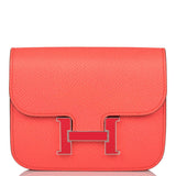 Hermes Rose Texas Epsom Constance Slim Wallet Palladium Hardware