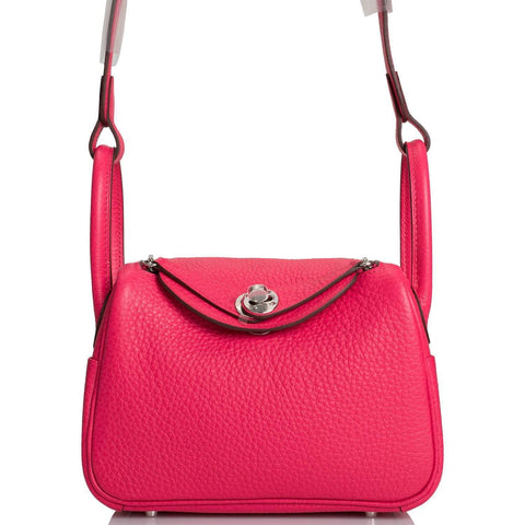 Hermes Rose Extreme Clemence Mini Lindy Palladium Hardware