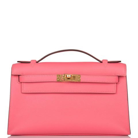 Hermes Rose Azalee Swift Mini Kelly Pochette Gold Hardware