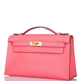 Hermes Rose Azalee Swift Mini Kelly Pochette Gold Hardware