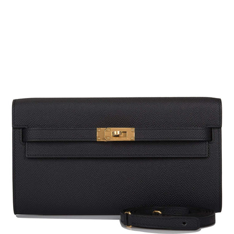 Hermes Black Epsom Kelly Wallet To Go Gold Hardware