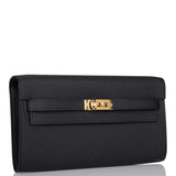 Hermes Black Epsom Kelly Wallet To Go Gold Hardware