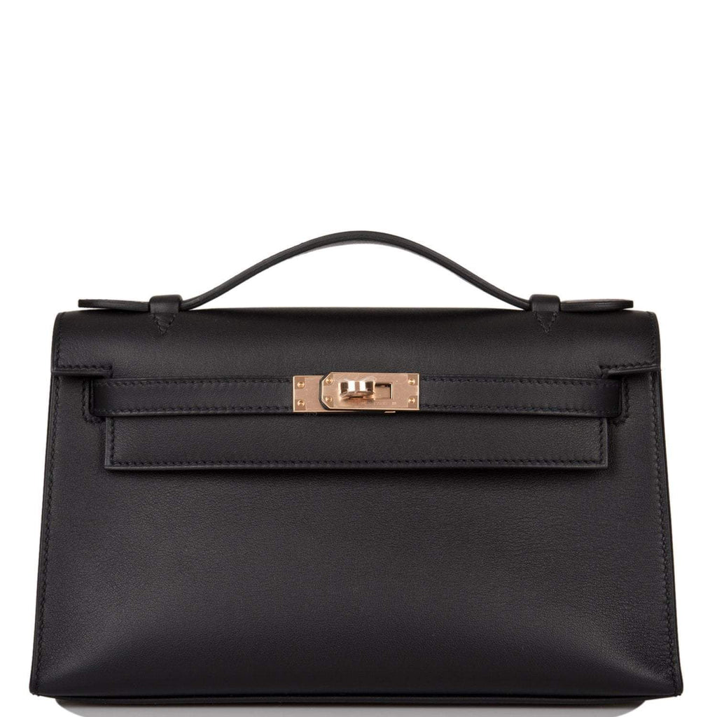 Hermes Black Swift Mini Kelly Pochette Rose Gold Hardware
