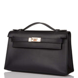 Hermes Black Swift Mini Kelly Pochette Rose Gold Hardware