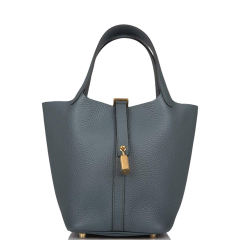 Hermes Bleu Orage Clemence Picotin Lock 18cm Gold Hardware