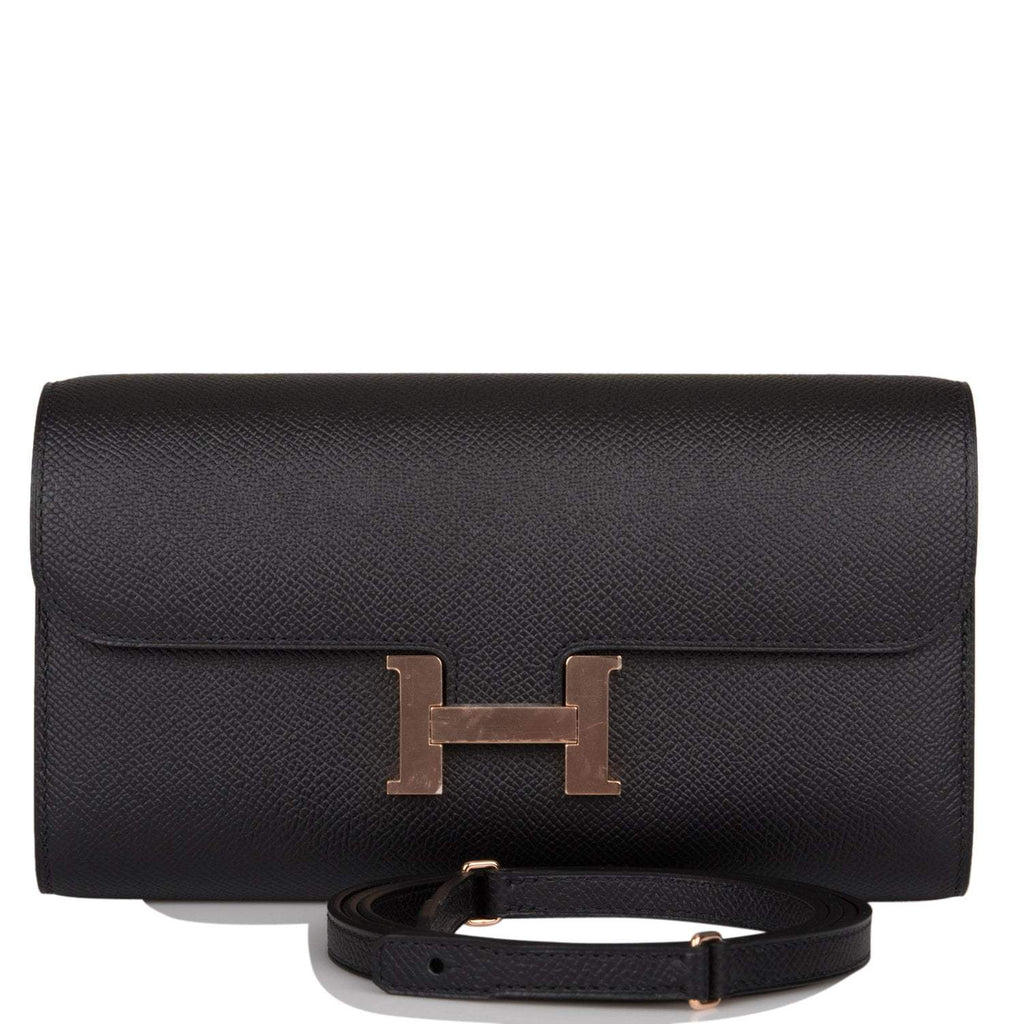 Hermes Black Epsom Constance Wallet To Go Rose Gold Hardware
