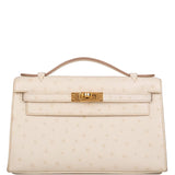 Hermes Kelly Pochette Beton Ostrich Gold Hardware