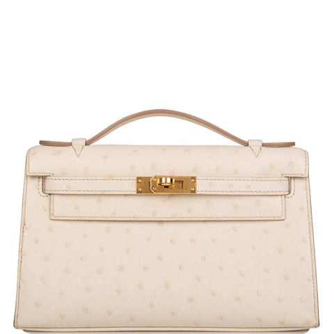 Hermes Kelly Pochette Beton Ostrich Gold Hardware