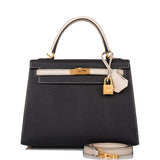Hermes Kelly 25cm Bi-Color Black and Craie Epsom Sellier Brushed Gold Hardware