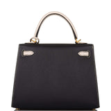 Hermes Kelly 25cm Bi-Color Black and Craie Epsom Sellier Brushed Gold Hardware