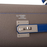 Hermes Kelly 32cm Bi-Color Etain and Bleu Electric Epsom Sellier Palladium Hardware