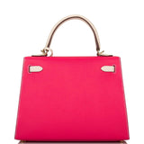 Hermes Kelly 25cm  Bi-Color Rose Extreme and Craie Epsom Sellier Permabrass Hardware