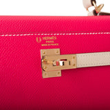 Hermes Kelly 25cm  Bi-Color Rose Extreme and Craie Epsom Sellier Permabrass Hardware