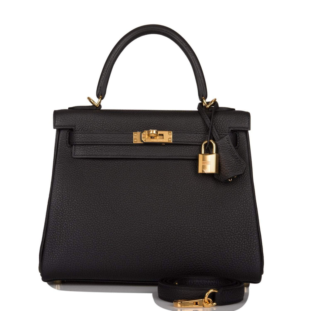 Hermes Kelly Retourne 25 Black Togo Gold Hardware