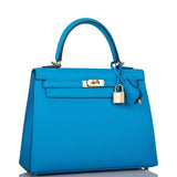 Hermes Kelly Sellier 25 Bleu Frida Epsom Gold Hardware