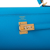 Hermes Kelly Sellier 25 Bleu Frida Epsom Gold Hardware