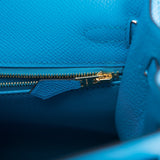 Hermes Kelly Sellier 25 Bleu Frida Epsom Gold Hardware