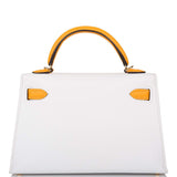 Hermes Horseshoe Stamp (HSS) White and Jaune D'Or Epsom Sellier Kelly 20cm Permabrass Hardware
