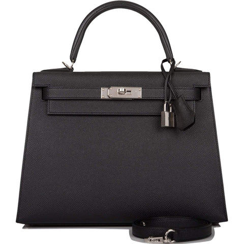 Hermes Black Epsom Sellier Kelly 28cm Palladium Hardware