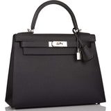 Hermes Black Epsom Sellier Kelly 28cm Palladium Hardware