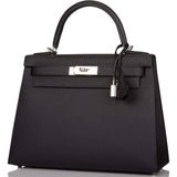Hermes Black Epsom Sellier Kelly 28cm Palladium Hardware