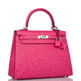 Hermes Rose Tyrien Ostrich Sellier Kelly 25cm Palladium Hardware